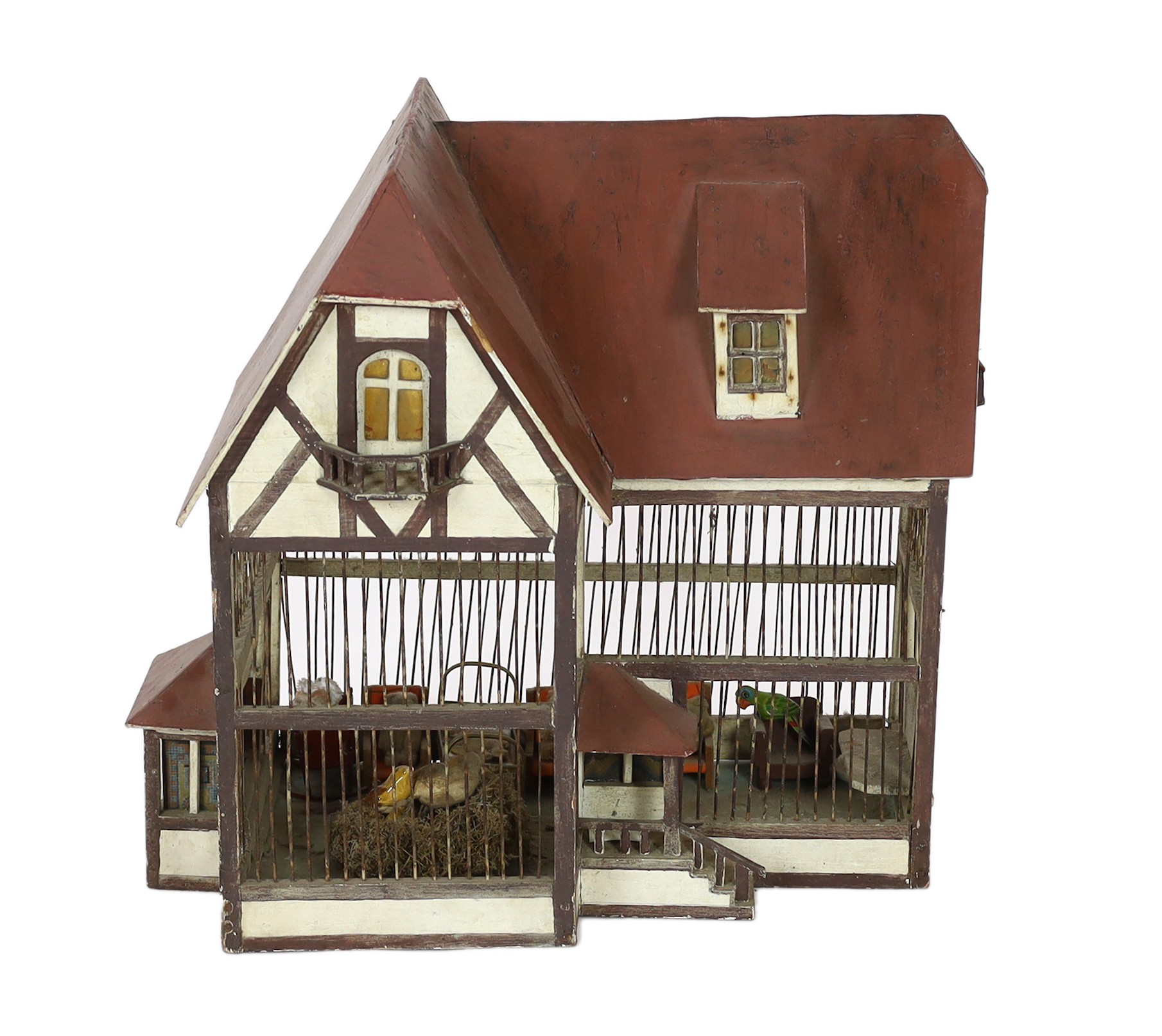 A German ‘birdcage’ dolls’ house, late 19th century, 56cm high